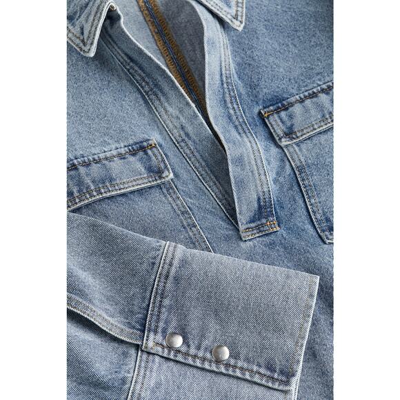 H&M Denim Pullover Popover Shirt Loose Fit - L Denim Blue - Picture 2 of 6